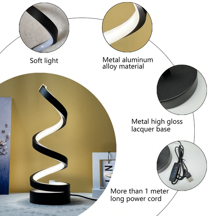 Sleek Spiral LED Desk Lamp  USB Powered Adjustable Brightness