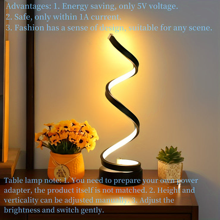 Sleek Spiral LED Desk Lamp  USB Powered Adjustable Brightness