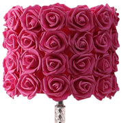 18" Silver Bedside Led Table Lamp With Red Flowers Drum Shade