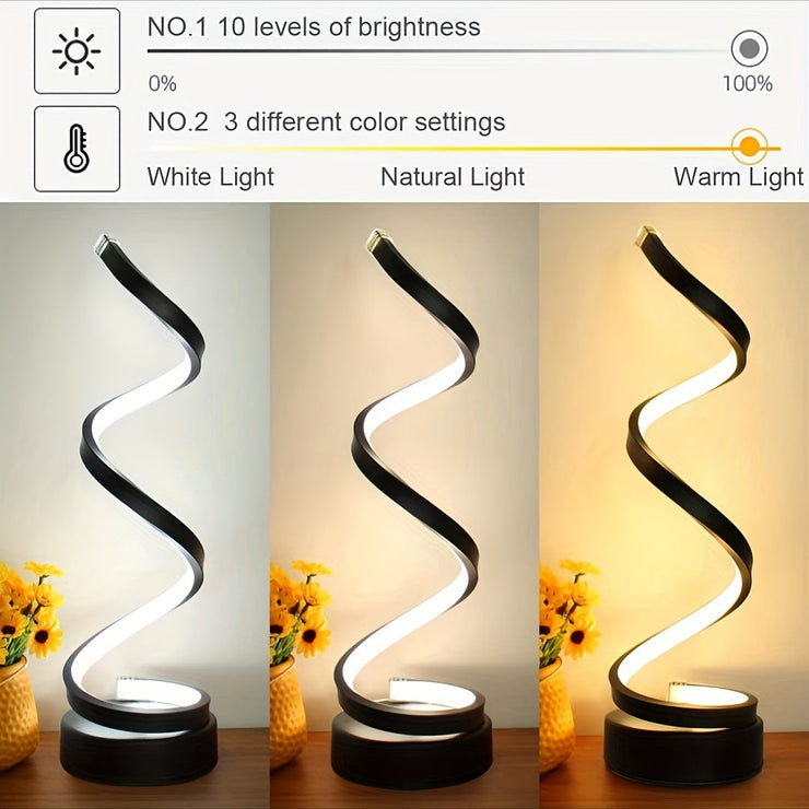 Sleek Spiral LED Desk Lamp  USB Powered Adjustable Brightness
