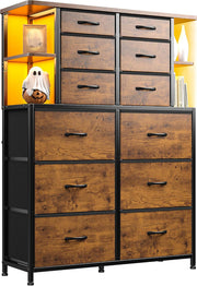 Dresser for Bedroom with LED Lights, 12 Drawers Bedroom Dresser,