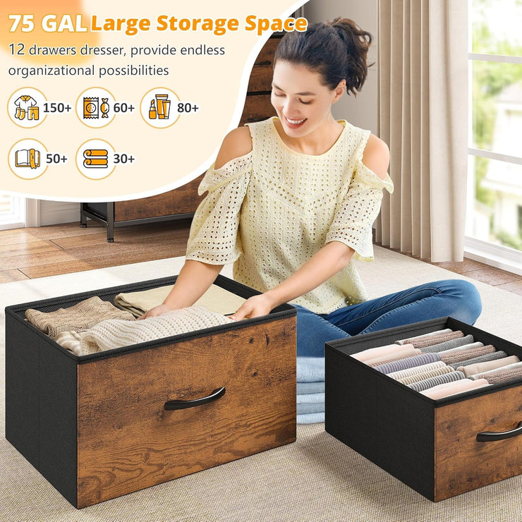 Dresser for Bedroom with LED Lights, 12 Drawers Bedroom Dresser,