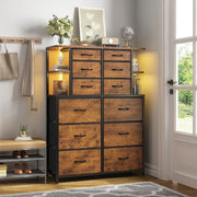 Dresser for Bedroom with LED Lights, 12 Drawers Bedroom Dresser,