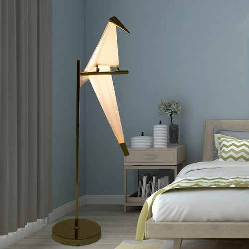Led Bird Paper Floor Lamp Home Deco Modern Gold Standing Lamp Bedroom