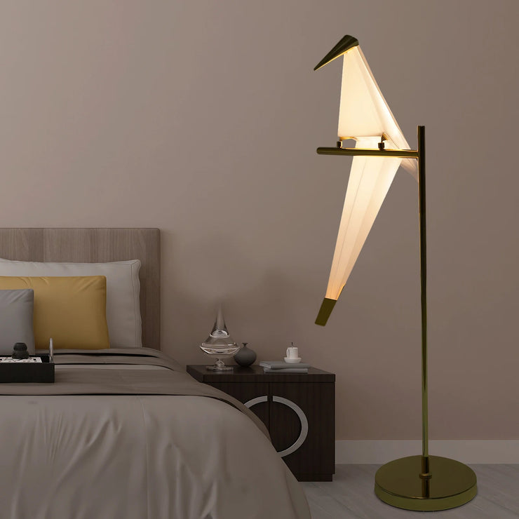 Led Bird Paper Floor Lamp Home Deco Modern Gold Standing Lamp Bedroom