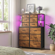 Dresser for Bedroom with LED Lights, 12 Drawers Bedroom Dresser,