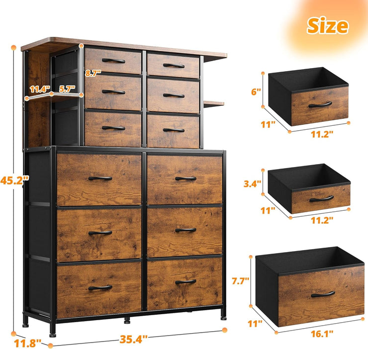 Dresser for Bedroom with LED Lights, 12 Drawers Bedroom Dresser,