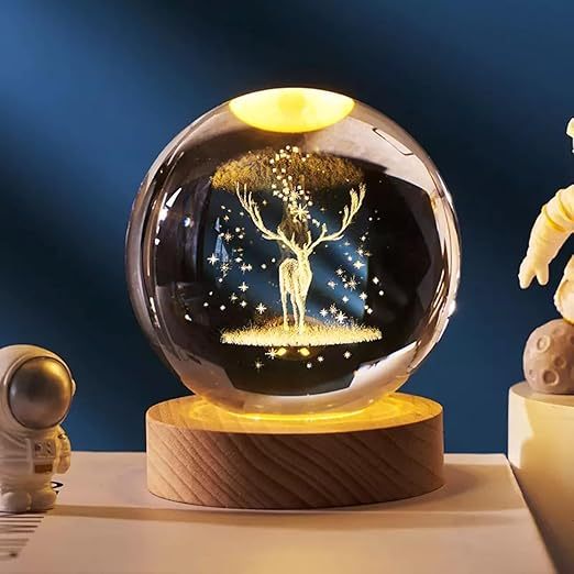 Shri Laxmi enterprises 3D Engraved Deer Crystal Globe Lamp | USB LED