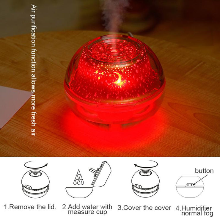 USB Crystal Night Lamp Projector 500ml Air Humidifier Desktop Aroma